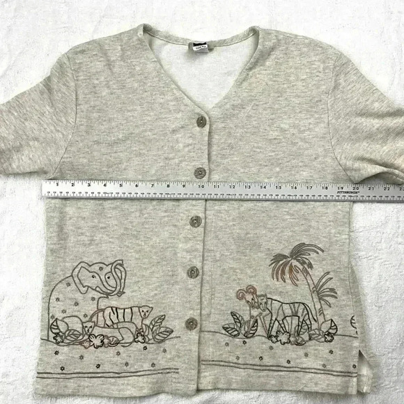 VTG Safari Short Sleeve Teddi Petite Tan Button Up Top Blouse Medium 90's - Picture 8 of 12